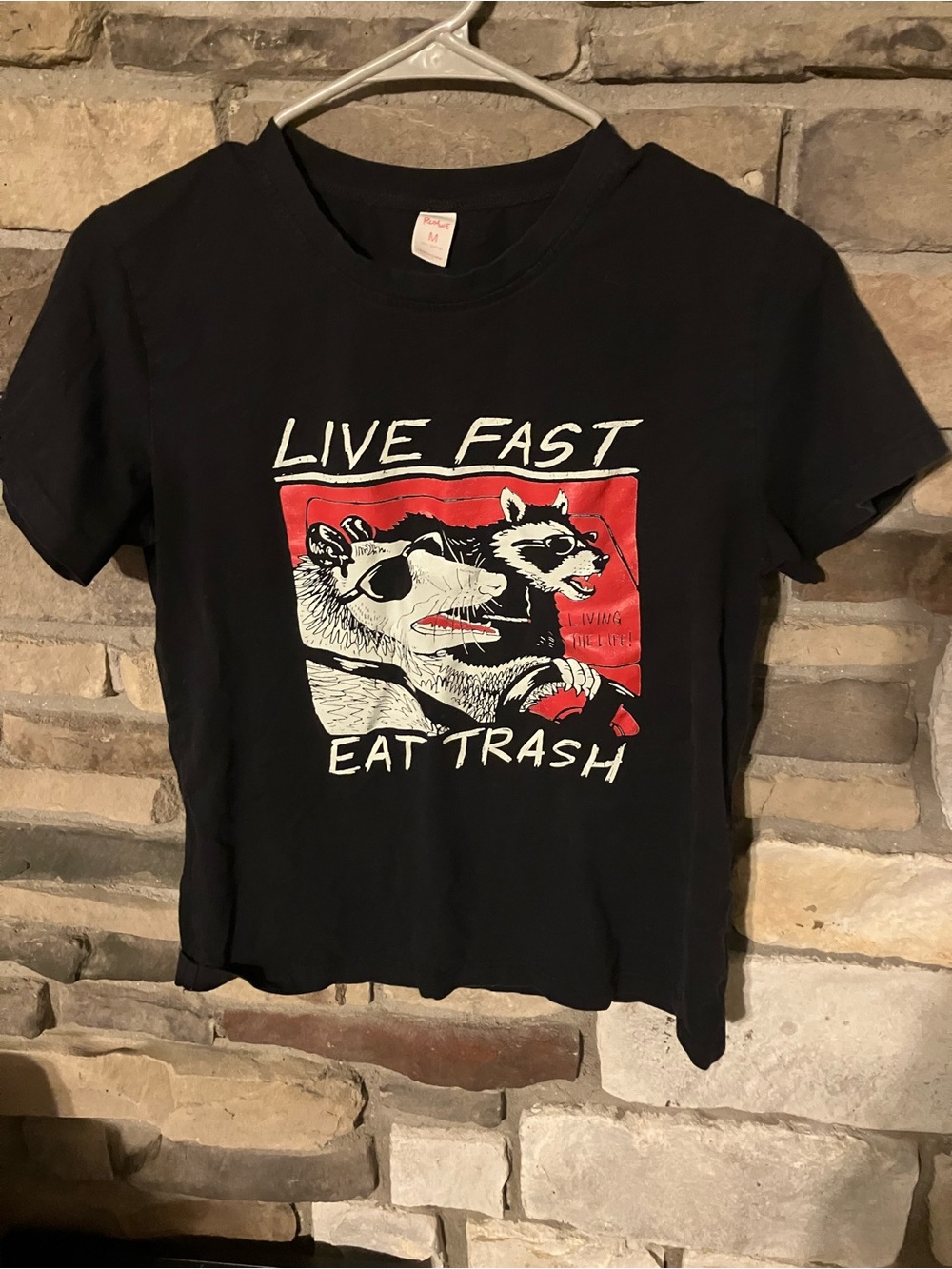 Rowme Live Fast Eat Trash Graphic Tee - Black with Red/White Print